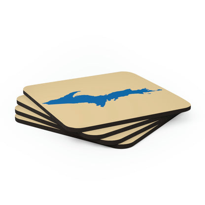 Michigan Upper Peninsula Coaster Set (Maple Color w/ Azure UP Outline) | Corkwood - 4 pack