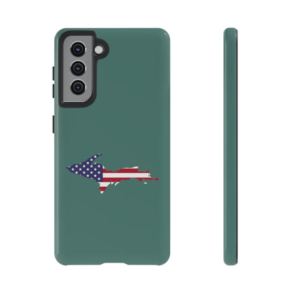 Michigan Upper Peninsula Tough Phone Case (Copper Green w/ UP USA Flag Outline) | Samsung & Pixel Android