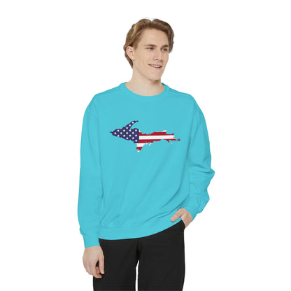 Michigan Upper Peninsula Sweatshirt (w/ UP USA Flag Outline) | Unisex Garment Dyed