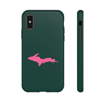 Michigan Upper Peninsula Tough Phone Case (Green w/ Pink UP Outline) | Apple iPhone