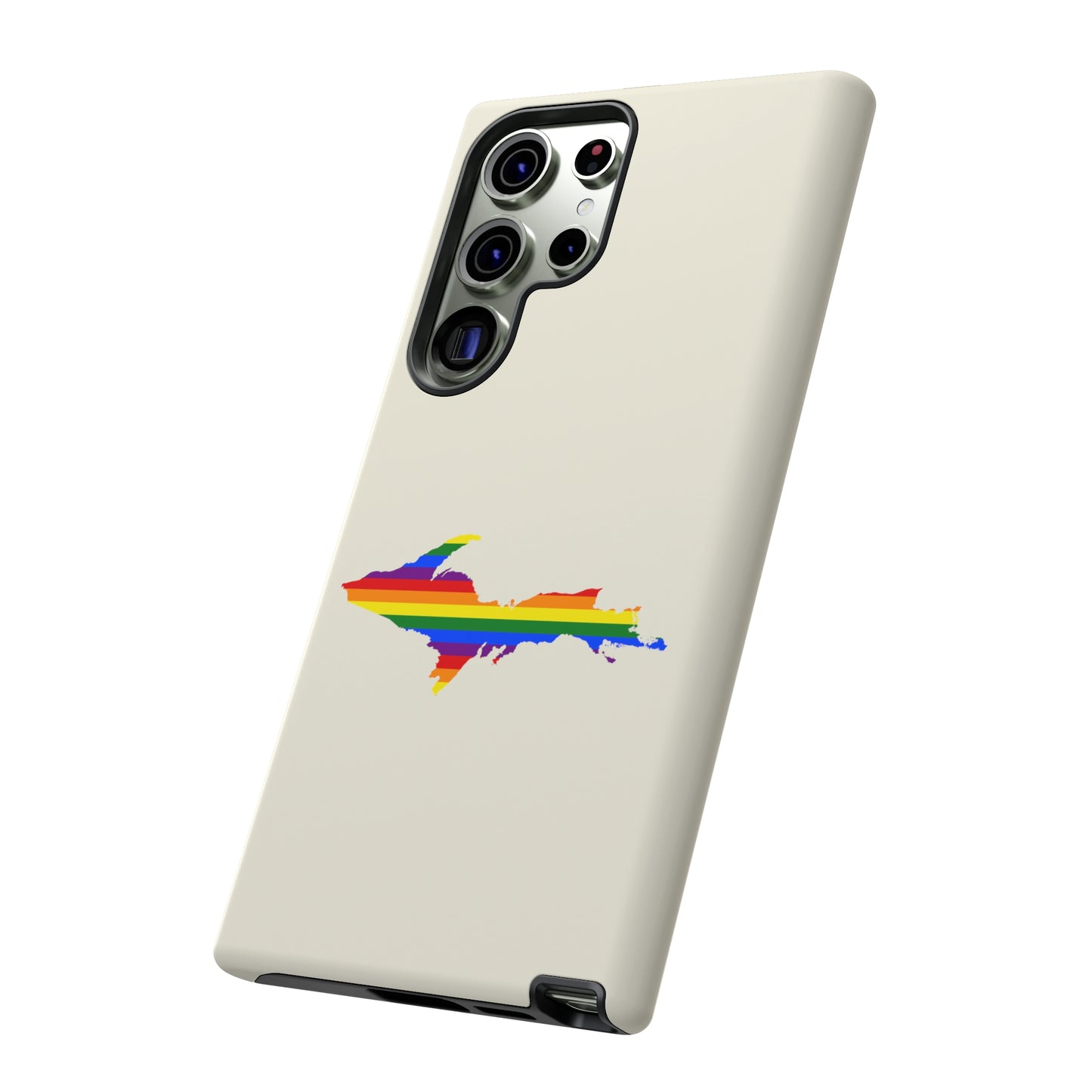 Michigan Upper Peninsula Tough Phone Case (Ivory Color w/ UP Pride Flag Outline) | Samsung & Pixel Android