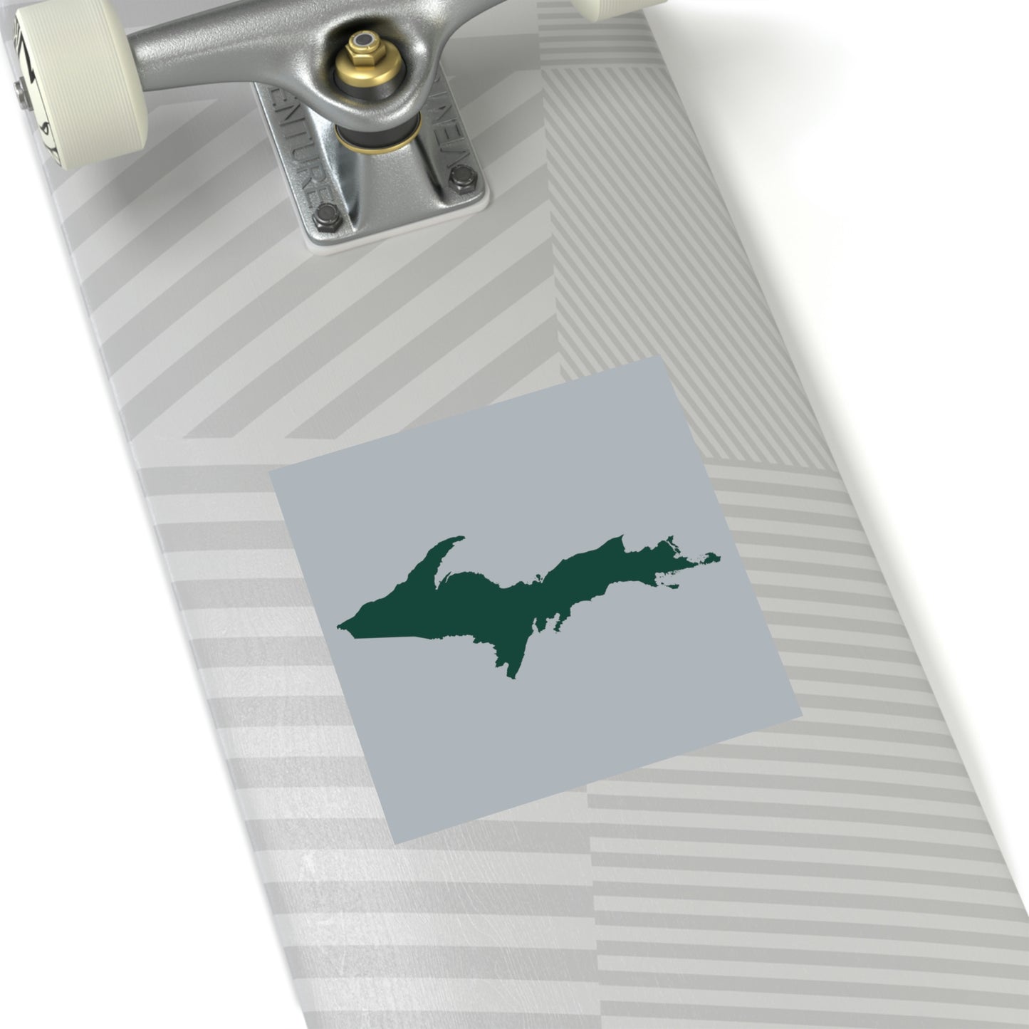 Michigan Upper Peninsula Square Sticker (Silver w/ Green UP Outline) | Indoor/Outdoor