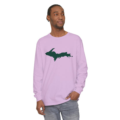 Michigan Upper Peninsula Garment-Dyed T-Shirt (w/ Green UP Outline) | Unisex Long Sleeve