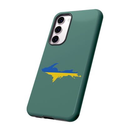 Michigan Upper Peninsula Tough Phone Case (Copper Green w/ UP Ukraine Flag Outline) | Samsung & Pixel Android