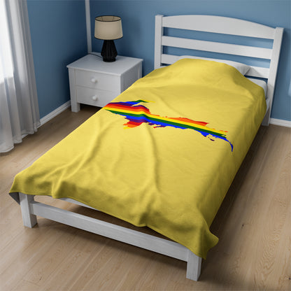 Michigan Upper Peninsula Plush Blanket (w/ UP Pride Flag Outline) | Yellow Cherry