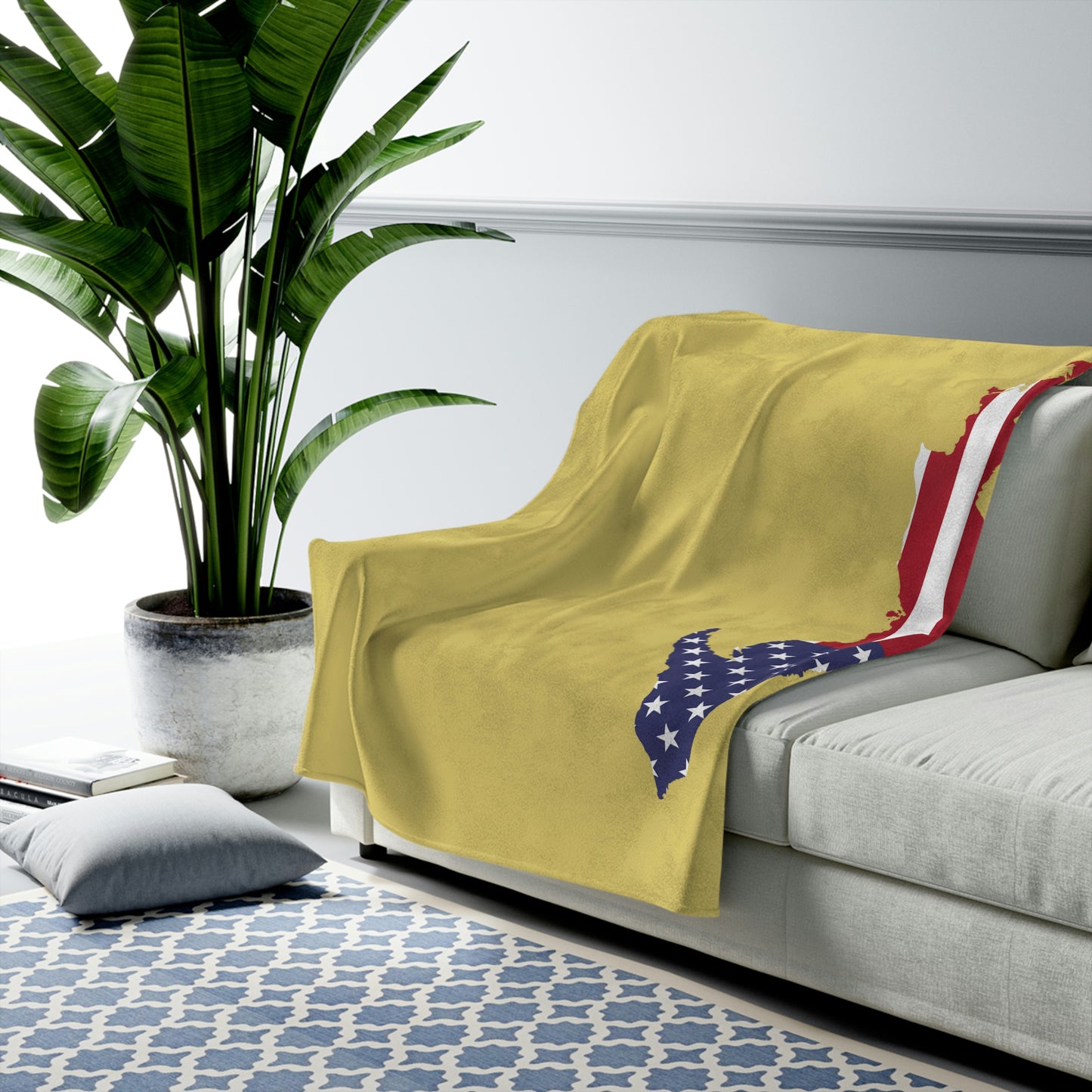 Michigan Upper Peninsula Plush Blanket (w/ UP USA Flag Outline) | Plum Yellow