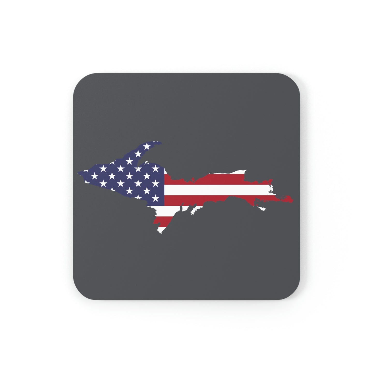 Michigan Upper Peninsula Coaster Set (Iron Ore Grey w/ UP USA Flag Outline) | Corkwood - 4 pack