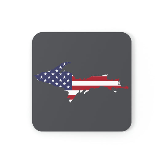 Michigan Upper Peninsula Coaster Set (Iron Ore Grey w/ UP USA Flag Outline) | Corkwood - 4 pack