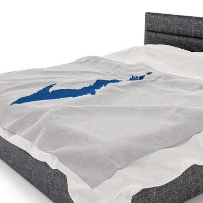 Michigan Upper Peninsula Plush Blanket (w/ Azure UP Outline) | Birch Bark White