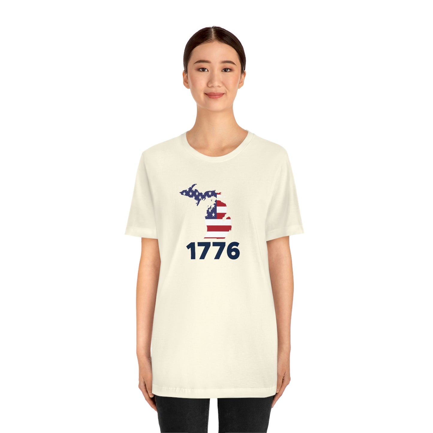 Michigan '1776' T-Shirt (Geometric Sans Font w/ MI USA Flag Outline) | Unisex Standard Fit