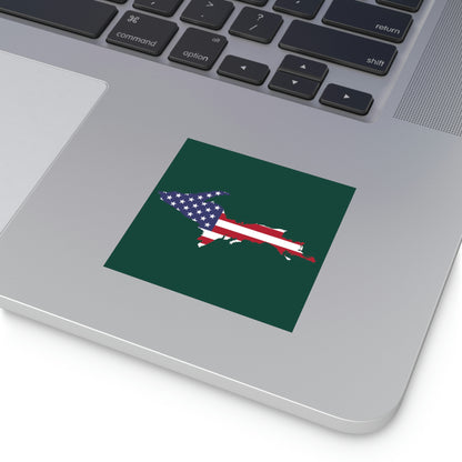 Michigan Upper Peninsula Square Sticker (Green w/ UP USA Flag Outline) | Indoor/Outdoor