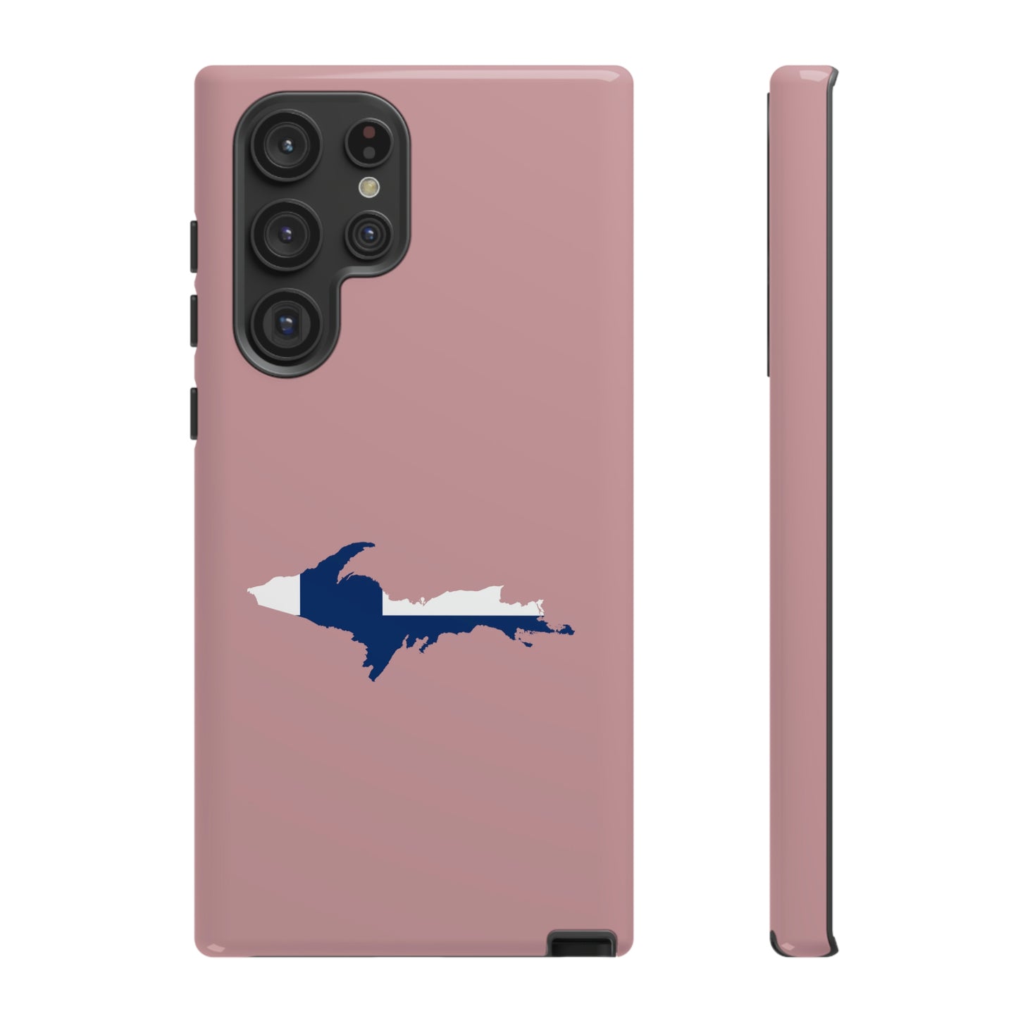 Michigan Upper Peninsula Tough Phone Case (Cherry Blossom Pink w/ UP Finland Flag Outline) | Samsung & Pixel Android