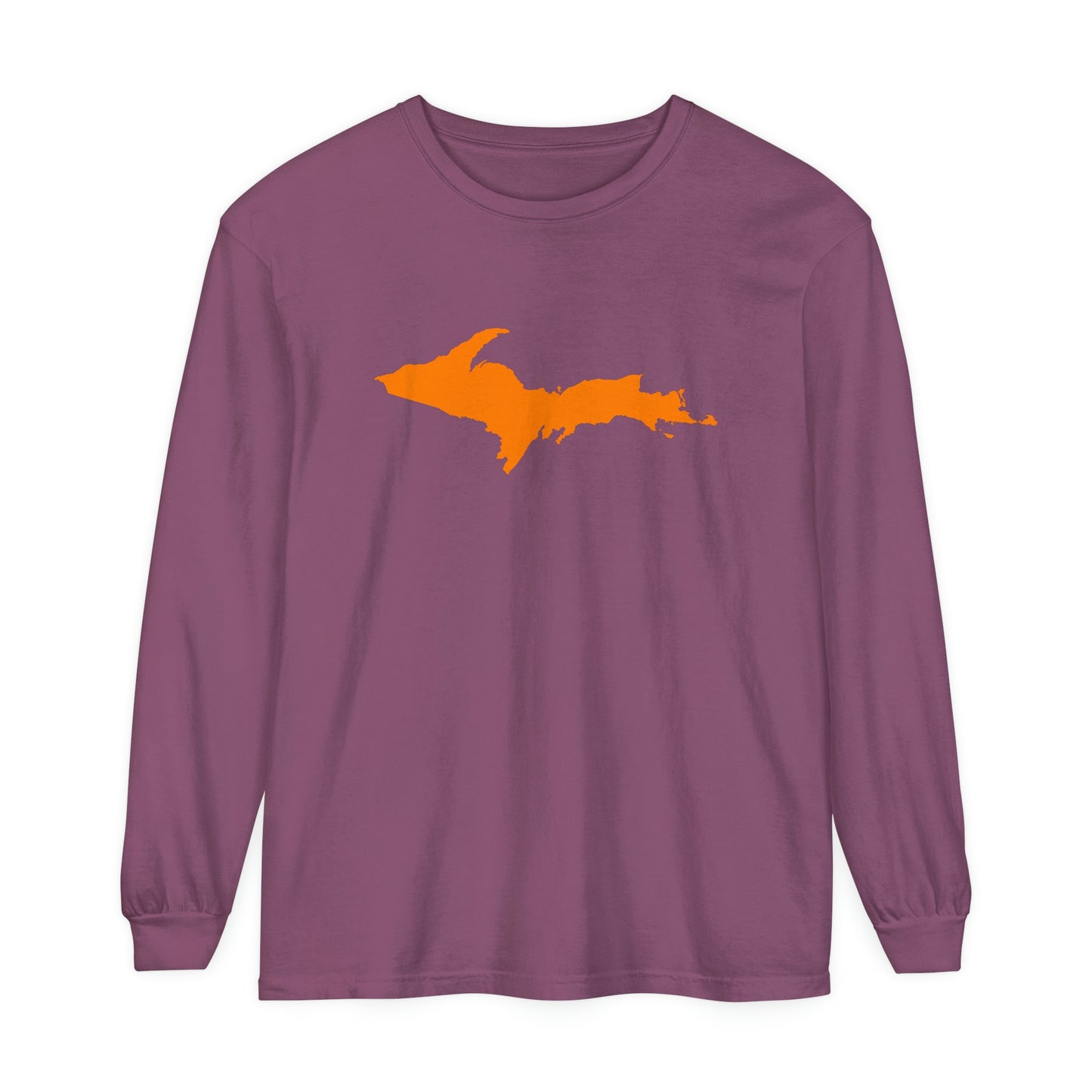 Michigan Upper Peninsula Garment-Dyed T-Shirt (w/ Orange UP Outline) | Unisex Long Sleeve