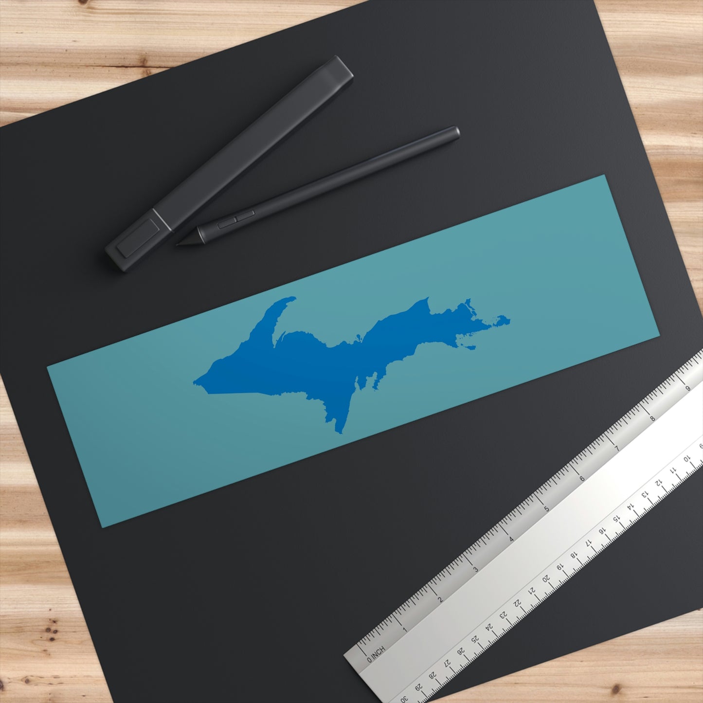 Michigan Upper Peninsula Bumper Sticker (w/ Azure UP Outline) | Huron Blue Background