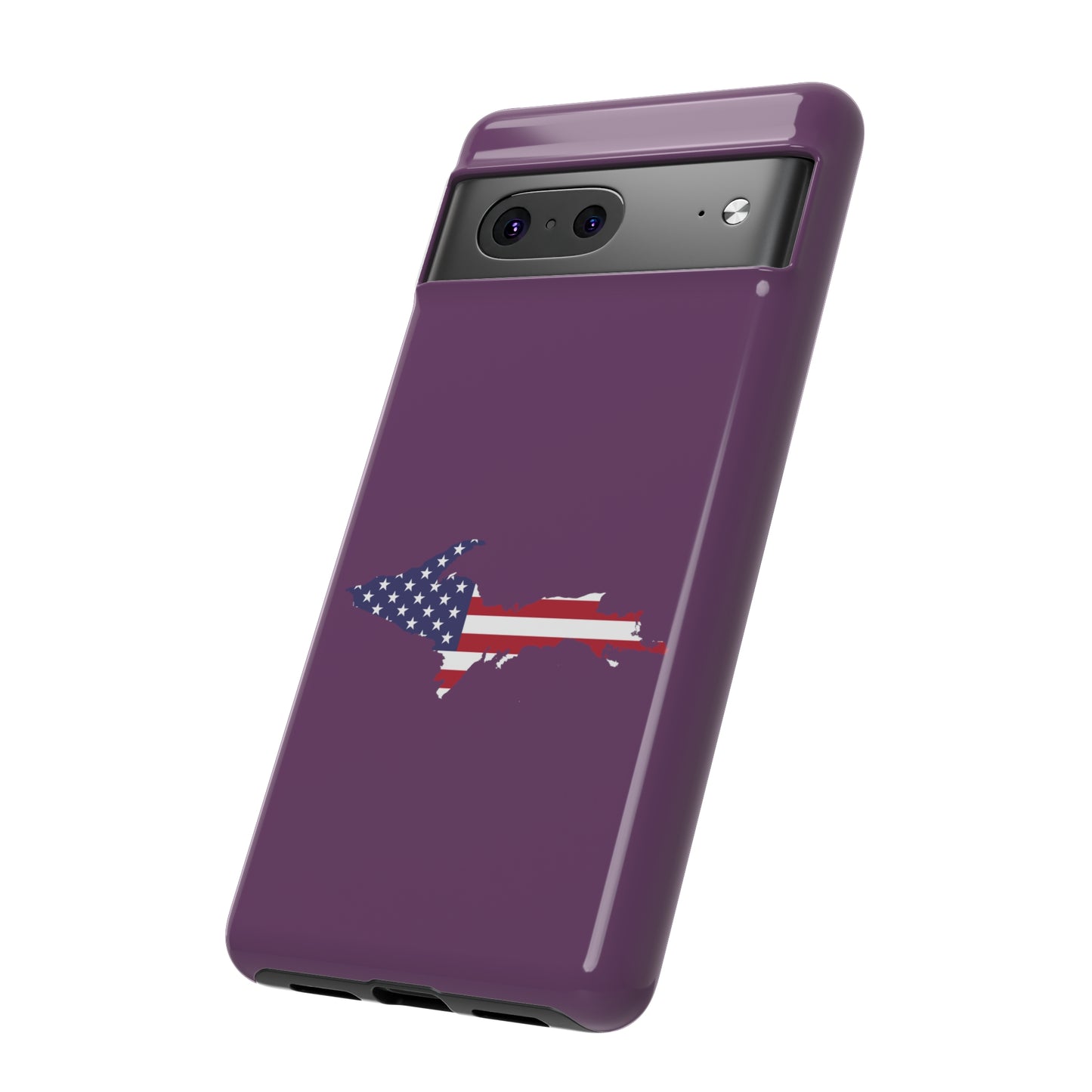 Michigan Upper Peninsula Tough Phone Case (Plum w/ UP USA Flag Outline) | Samsung & Pixel Android