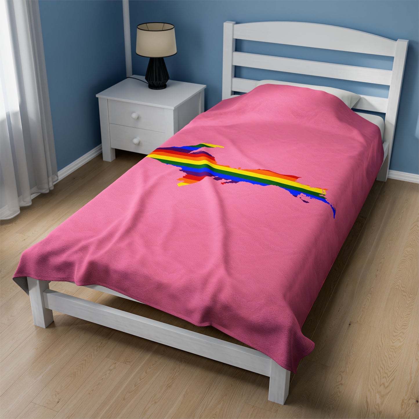 Michigan Upper Peninsula Plush Blanket (w/ UP Pride Flag Outline) | '67 Caddie Pink