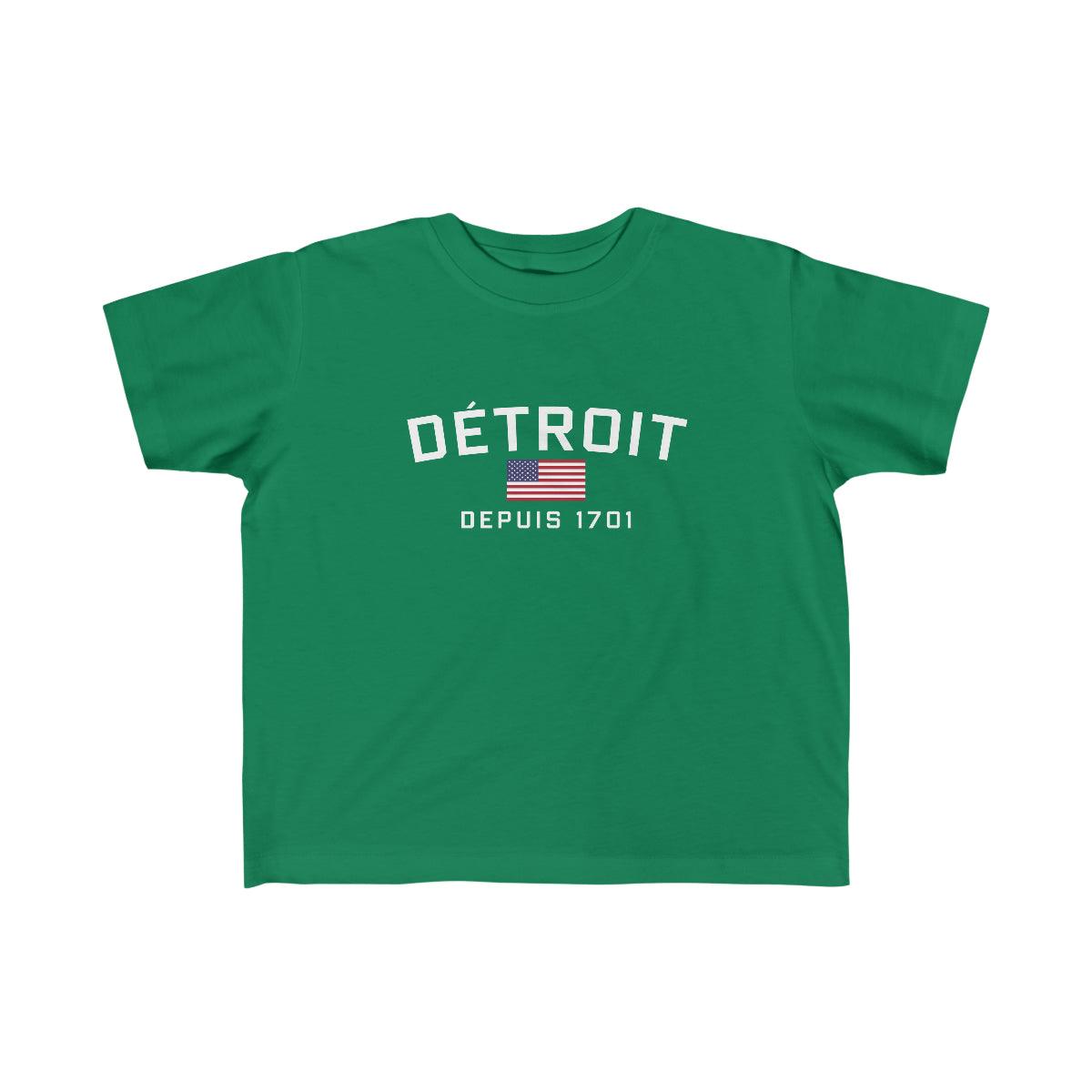 'Détroit Depuis 1701' T-Shirt (w/USA Flag Outline) | Toddler Short Sleeve - Circumspice Michigan