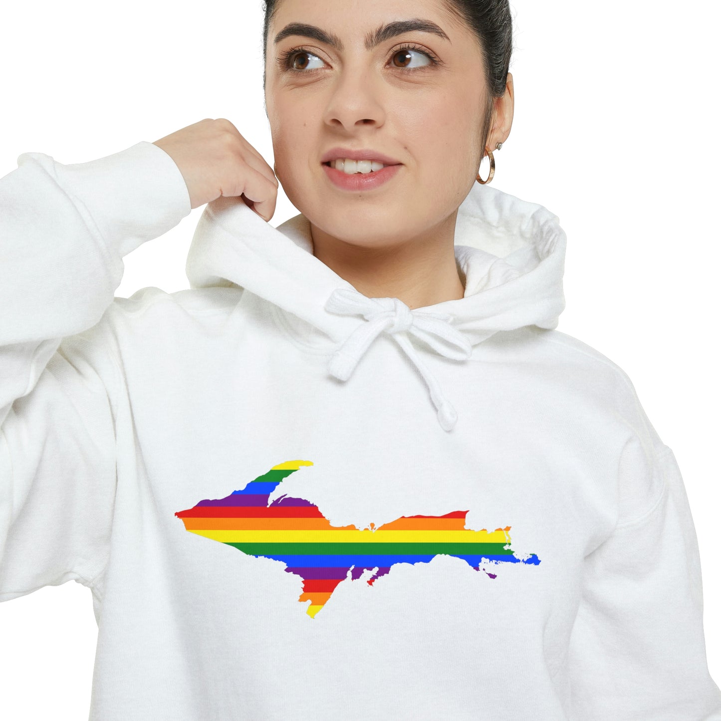 Michigan Upper Peninsula Hoodie (w/ UP Pride Flag Outline) | Unisex Garment-Dyed