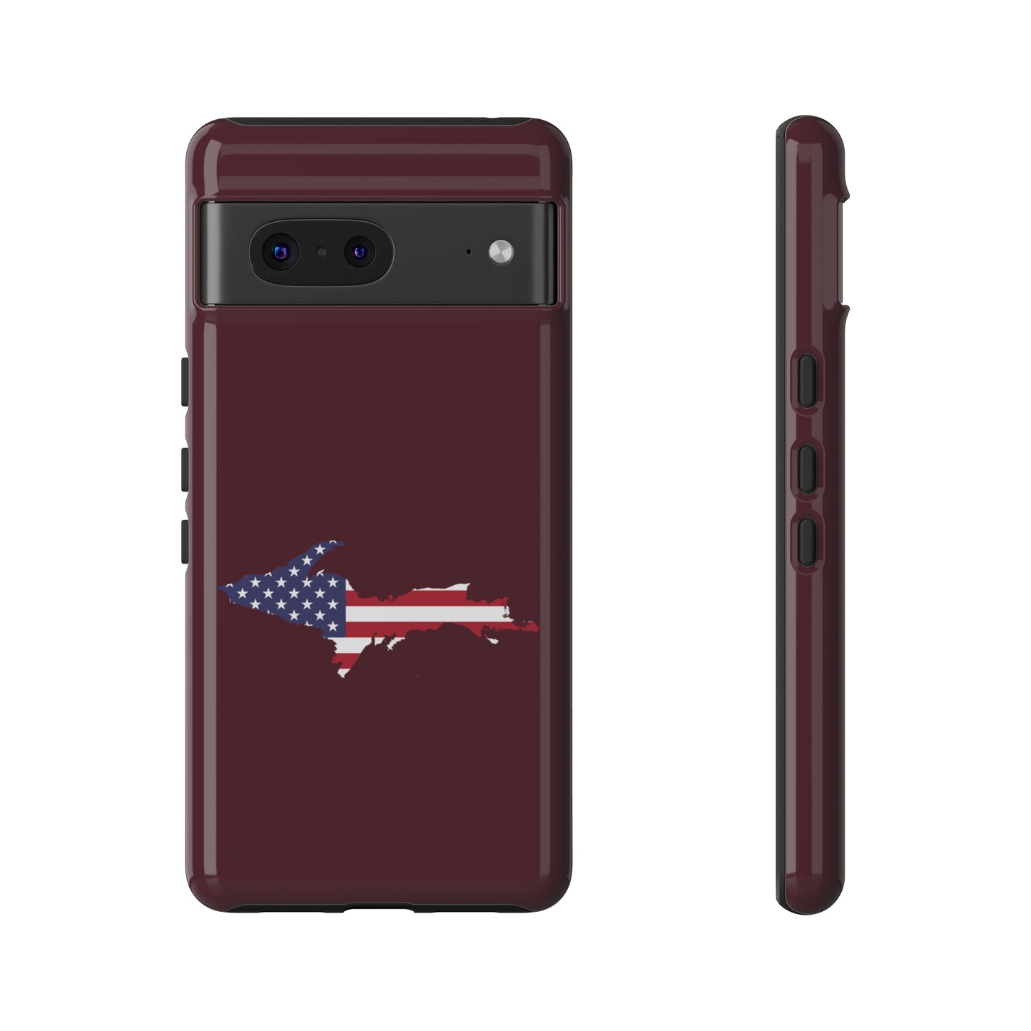 Michigan Upper Peninsula Tough Phone Case (Old Mission Burgundy w/ UP USA Flag Outline) | Samsung & Pixel Android