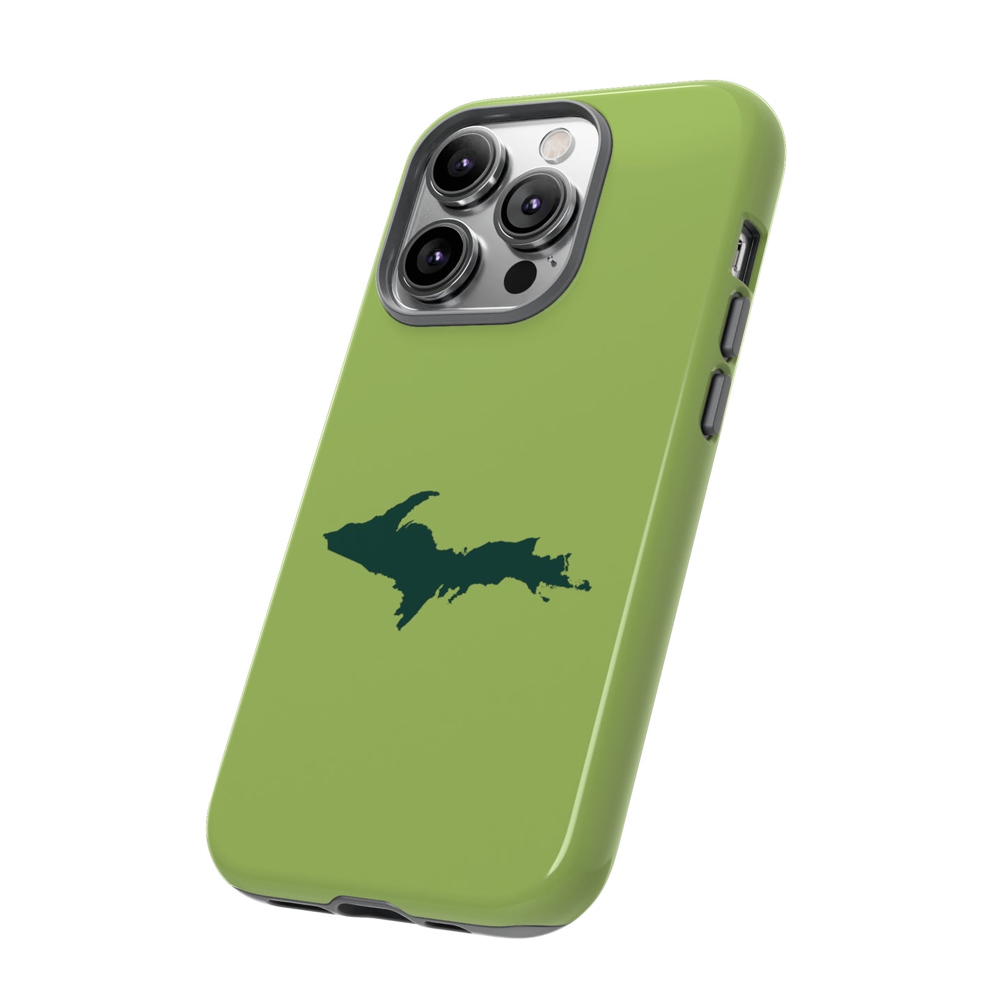 Michigan Upper Peninsula Tough Phone Case (Gooseberry Green w/ Green UP Outline) | Apple iPhone