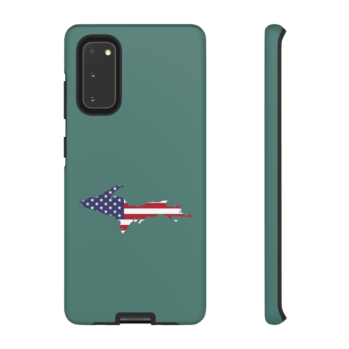 Michigan Upper Peninsula Tough Phone Case (Copper Green w/ UP USA Flag Outline) | Samsung & Pixel Android