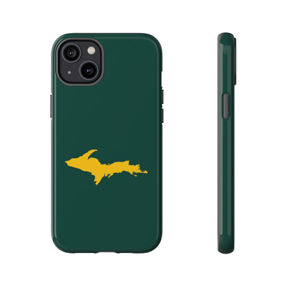 Michigan Upper Peninsula Tough Phone Case (Green w/ Gold UP Outline) | Apple iPhone