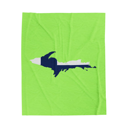 Michigan Upper Peninsula Plush Blanket (w/ UP Finland Flag Outline) | Flash Green