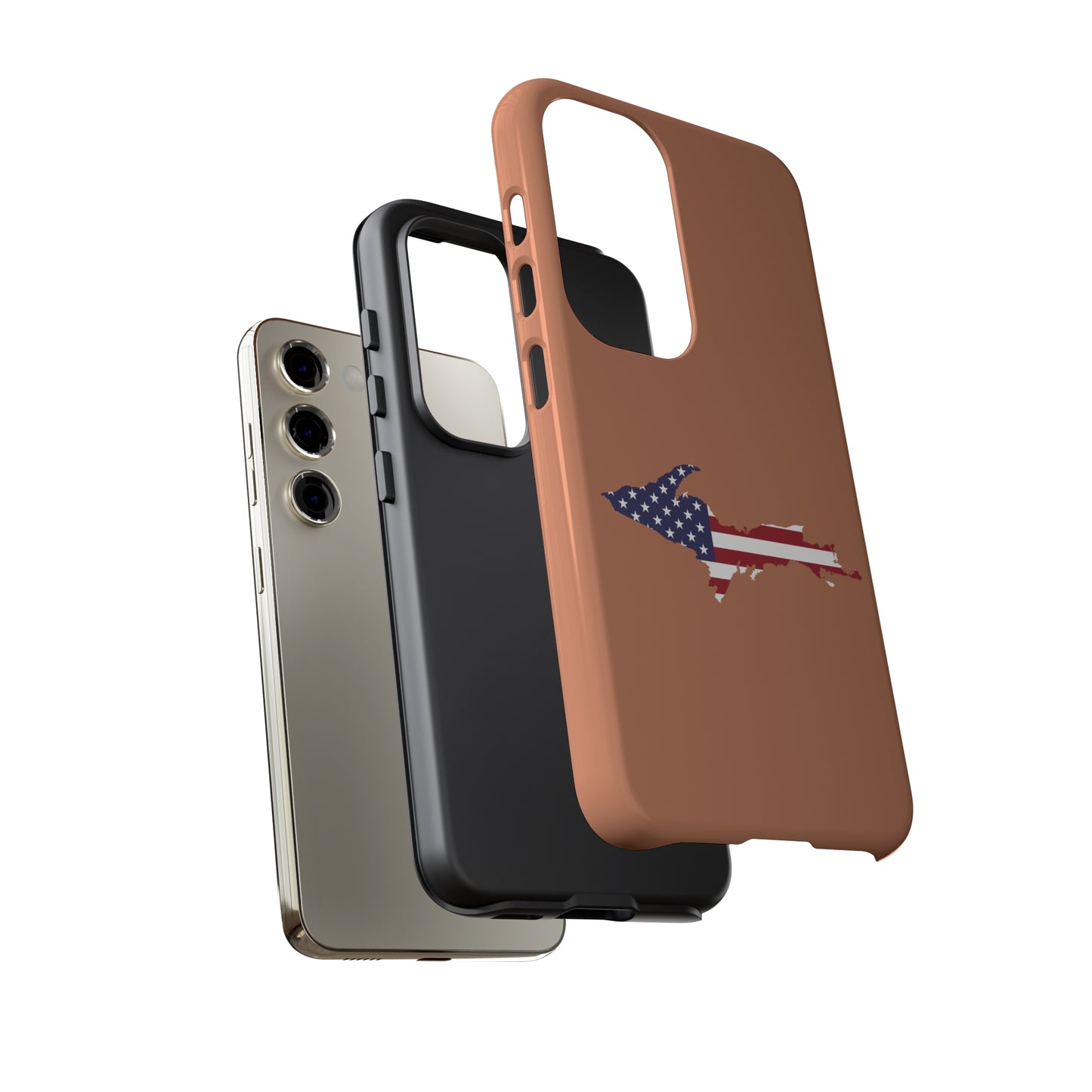 Michigan Upper Peninsula Tough Phone Case (Copper Color w/ UP USA Flag Outline) | Samsung & Pixel Android