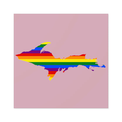 Michigan Upper Peninsula Square Sticker (Pink w/ UP Pride Flag Outline) | Indoor/Outdoor