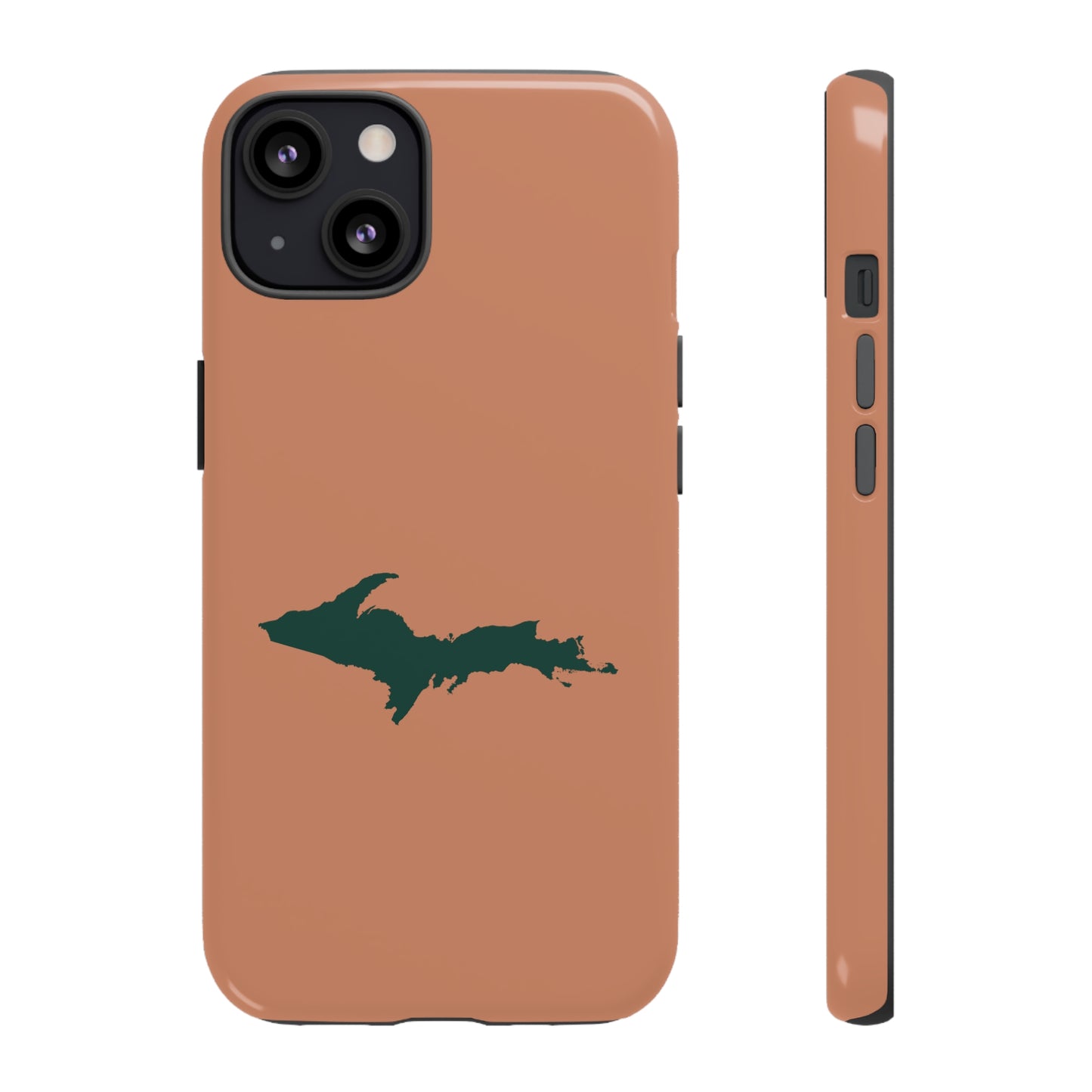 Michigan Upper Peninsula Tough Phone Case (Copper Color w/ Green UP Outline) | Apple iPhone