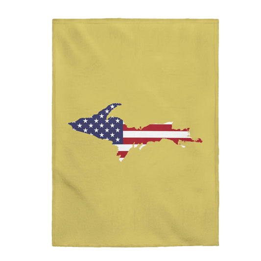 Michigan Upper Peninsula Plush Blanket (w/ UP USA Flag Outline) | Plum Yellow