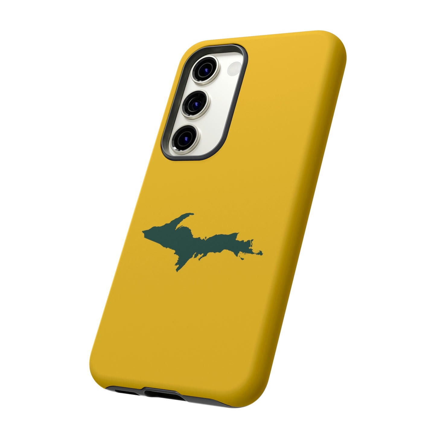 Michigan Upper Peninsula Tough Phone Case (Gold w/ Green UP Outline) | Samsung & Pixel Android