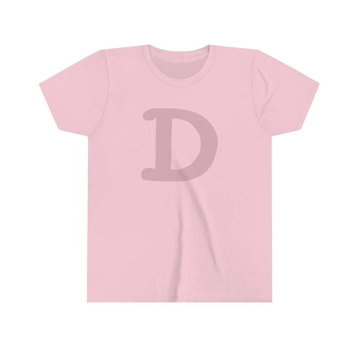 Detroit 'Old French D' T-Shirt (Pink Full Body Outline) | Youth Short Sleeve - Circumspice Michigan