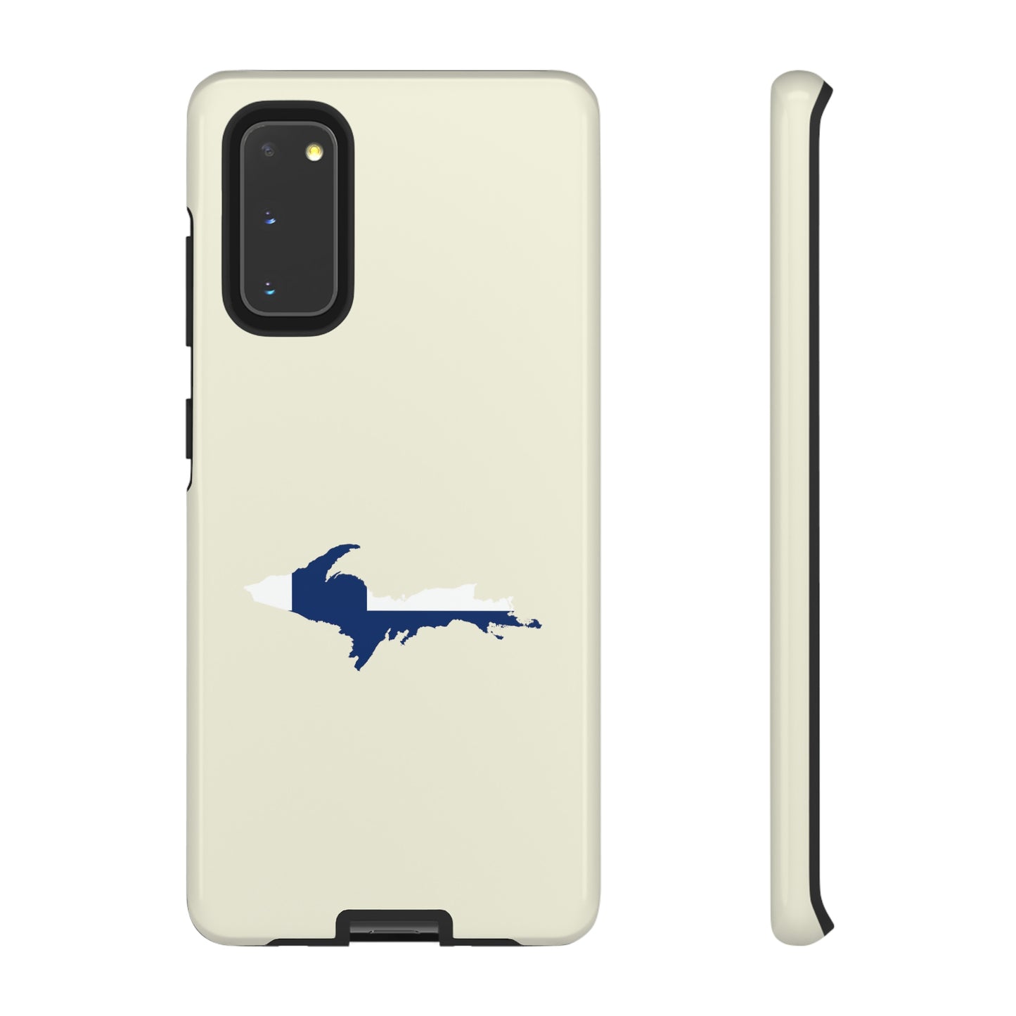 Michigan Upper Peninsula Tough Phone Case (Ivory Color w/ UP Finland Flag Outline) | Samsung & Pixel Android