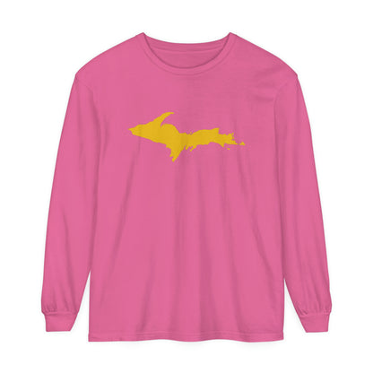 Michigan Upper Peninsula Garment-Dyed T-Shirt (w/ Gold UP Outline) | Unisex Long Sleeve