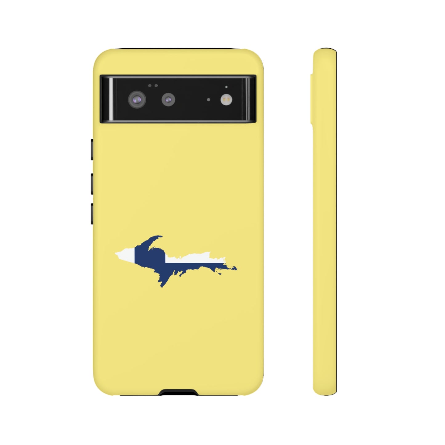 Michigan Upper Peninsula Tough Phone Case (Yellow Cherry Color w/ UP Finland Flag Outline) | Samsung & Pixel Android