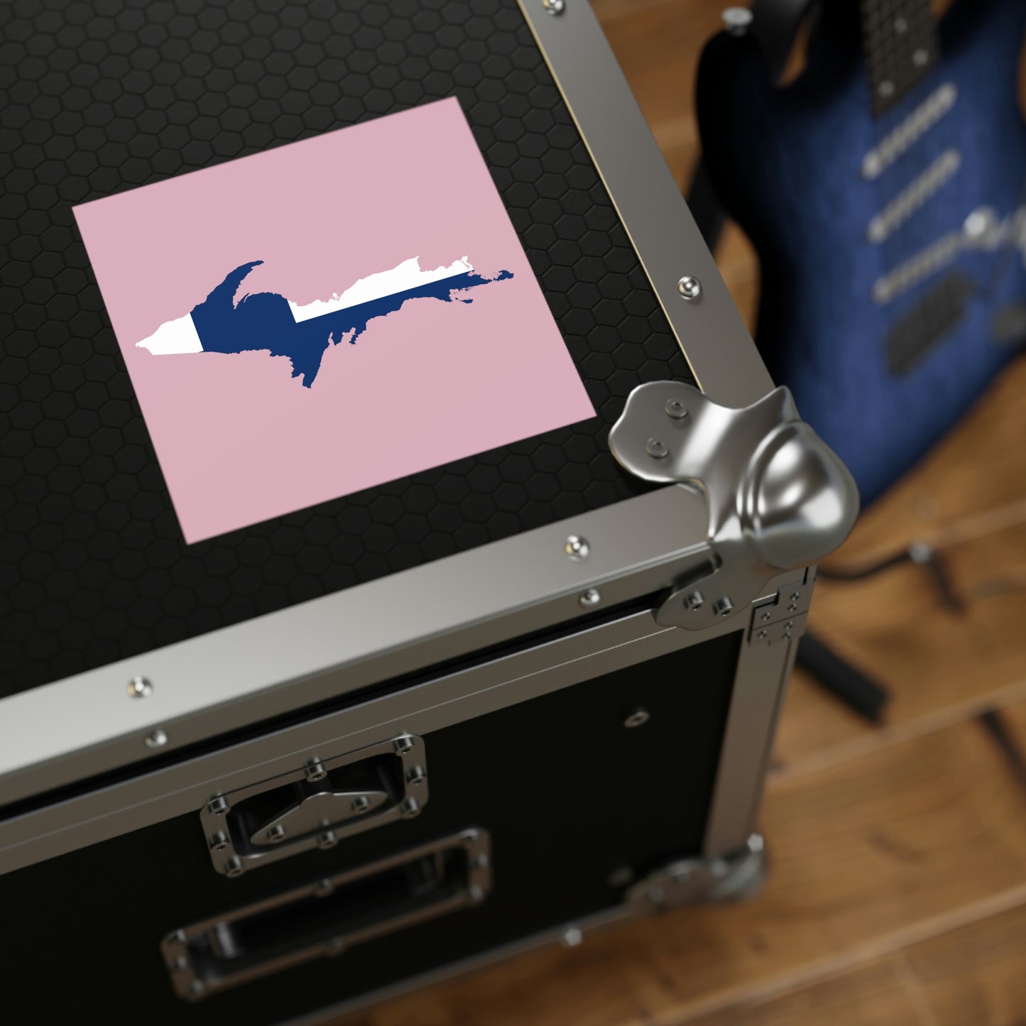 Michigan Upper Peninsula Square Sticker (Pink w/ UP Finland Flag Outline) | Indoor/Outdoor