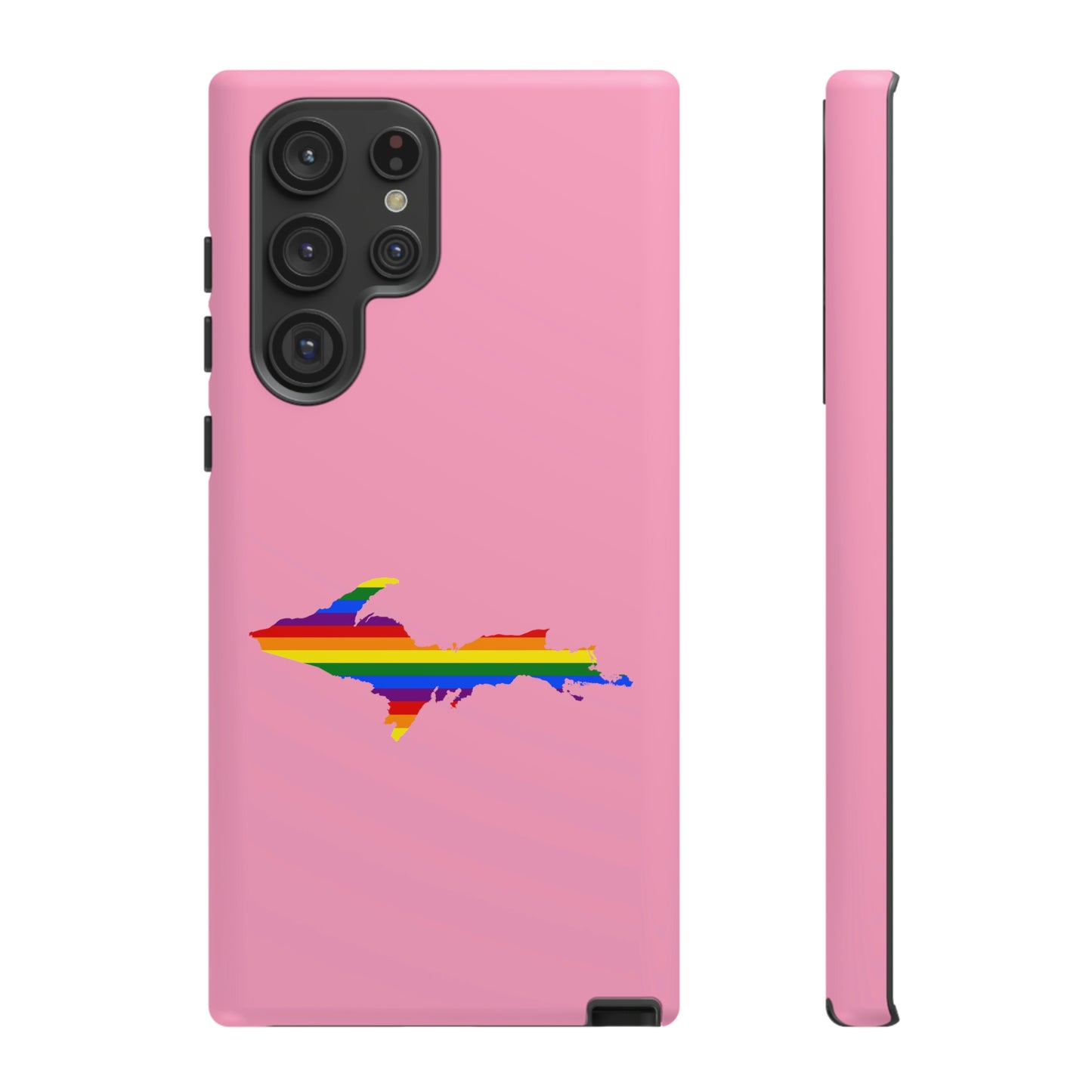 Michigan Upper Peninsula Tough Phone Case ('67 Caddie Pink w/ UP Pride Flag Outline) | Samsung & Pixel Android