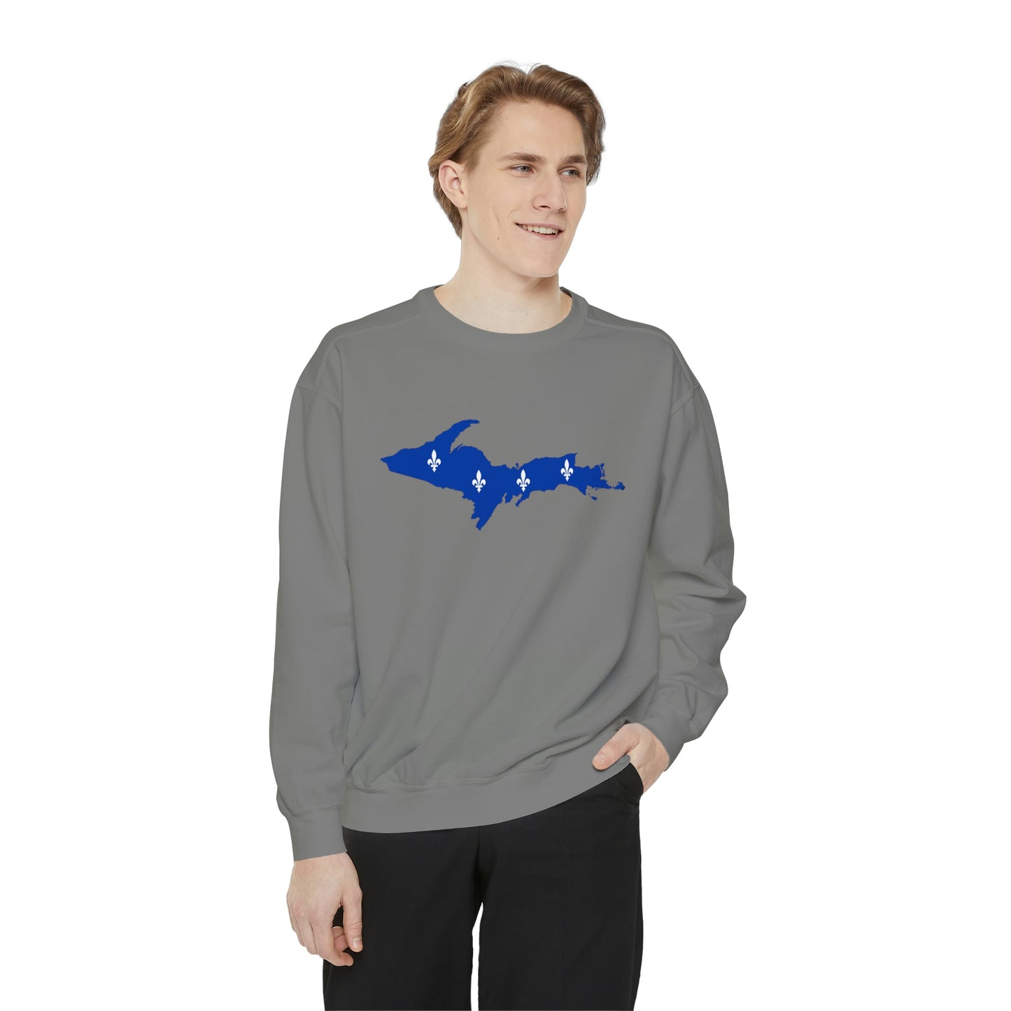 Michigan Upper Peninsula Sweatshirt (w/ UP Quebec Flag Outline) | Unisex Garment Dyed