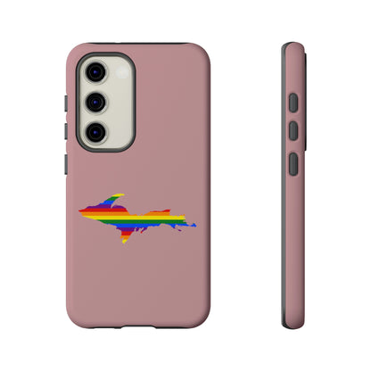 Michigan Upper Peninsula Tough Phone Case (Cherry Blossom Pink w/ UP Pride Flag Outline) | Samsung & Pixel Android