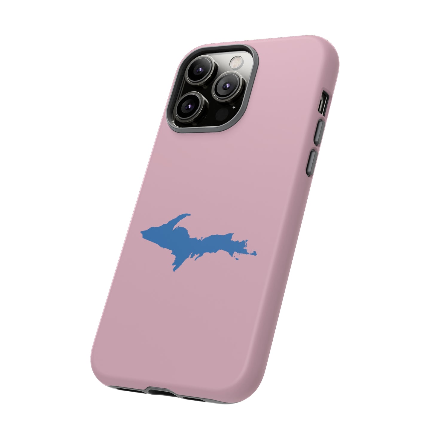 Michigan Upper Peninsula Tough Phone Case (Pink w/ Azure UP Outline) | Apple iPhone