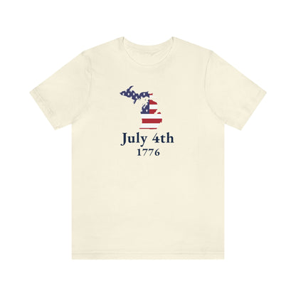 Michigan 'July 4th 1776' T-Shirt (Garamond Font w/ MI USA Outline) | Unisex Standard Fit