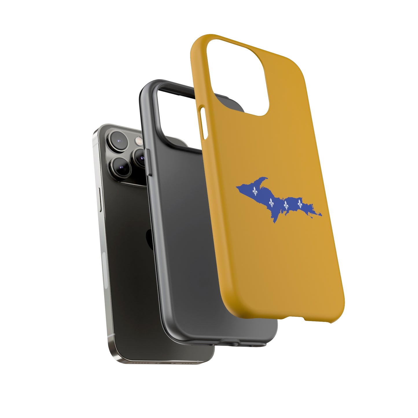 Michigan Upper Peninsula Tough Phone Case (Gold w/ UP Quebec Flag Outline) | Apple iPhone