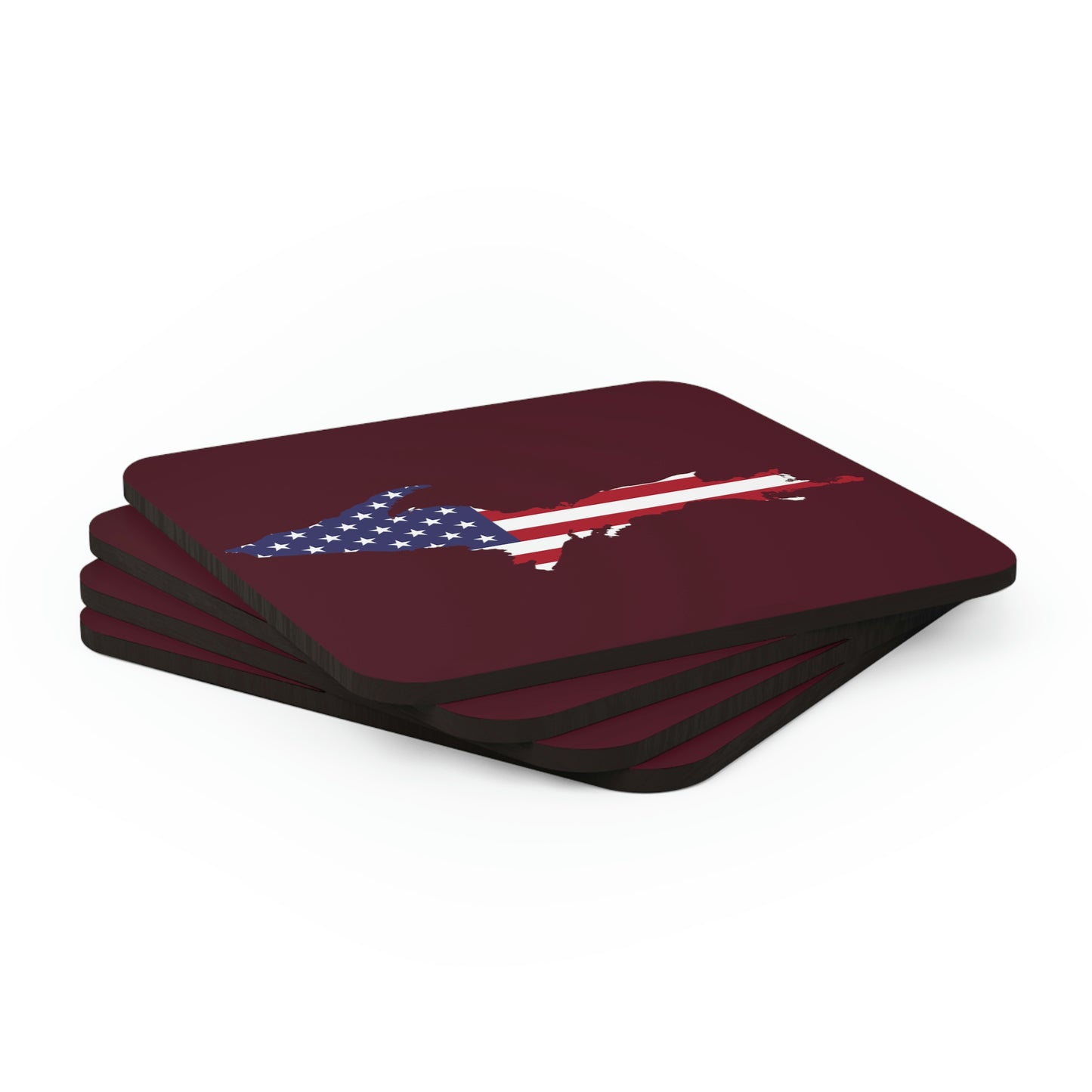 Michigan Upper Peninsula Coaster Set (Pinot Red w/ UP USA Flag Outline) | Corkwood - 4 pack