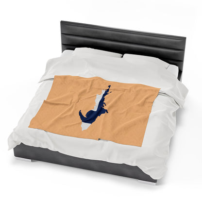 Michigan Upper Peninsula Plush Blanket (w/ UP Finland Flag Outline) | Pale Apricot