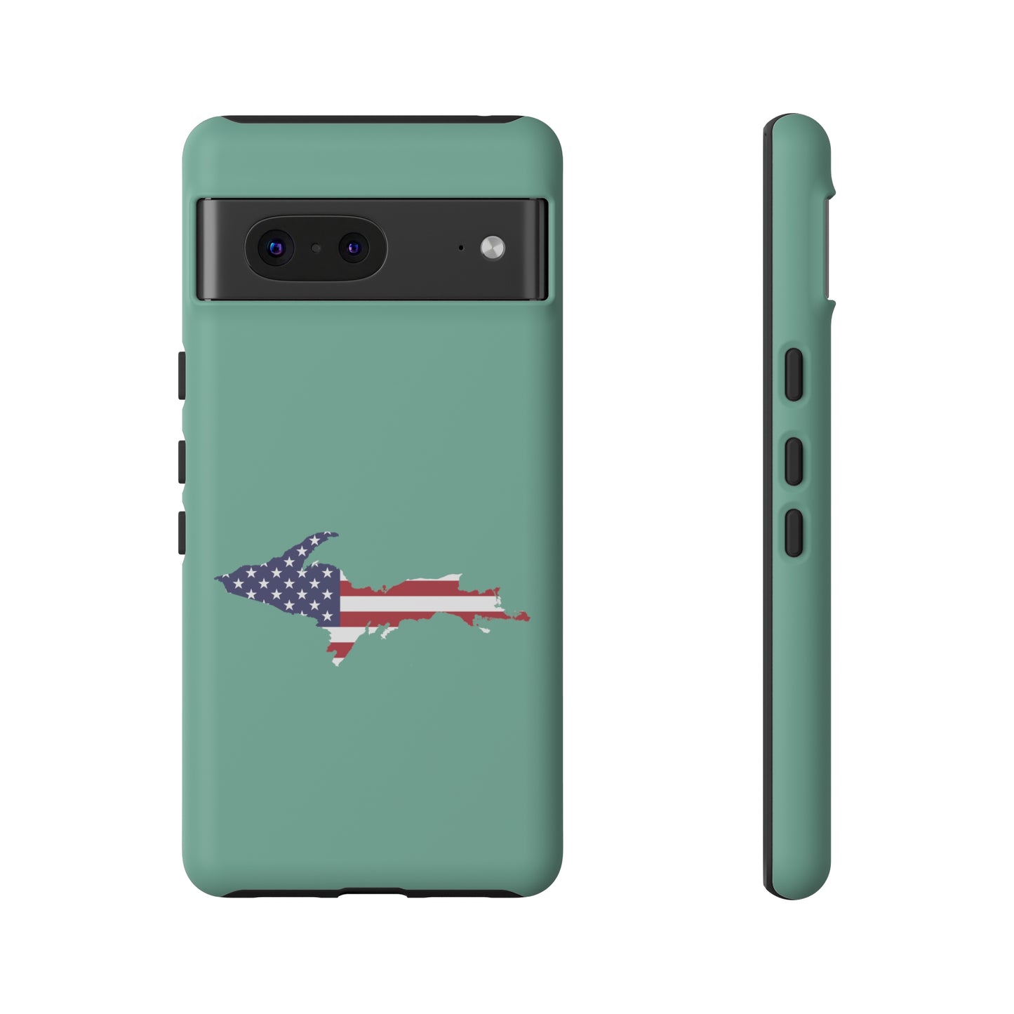 Michigan Upper Peninsula Tough Phone Case ('64 Metallic Mint Green w/ UP USA Flag Outline) | Samsung & Pixel Android