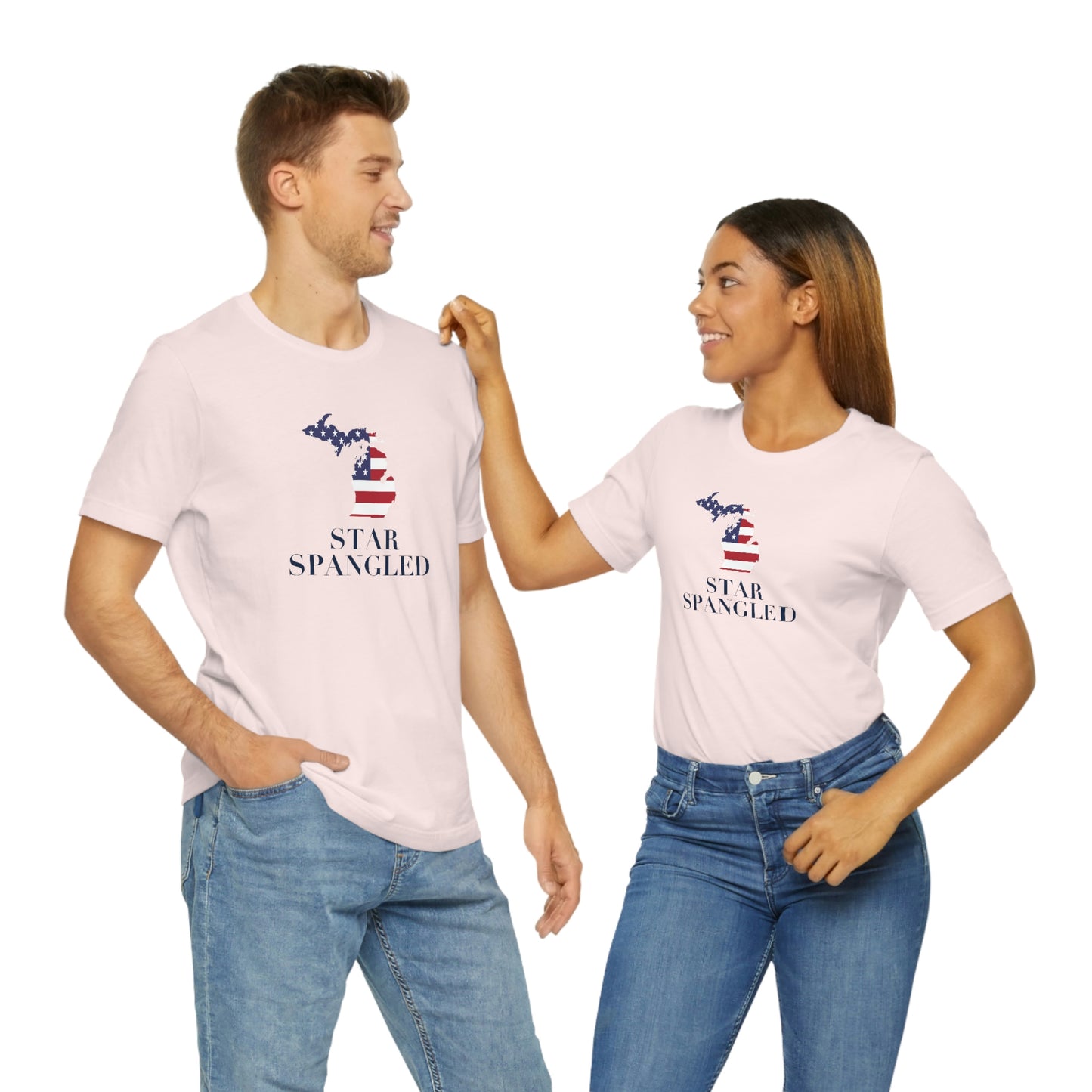 Michigan 'Star Spangled' T-Shirt (w/ MI USA Flag Outline) | Unisex Standard Fit