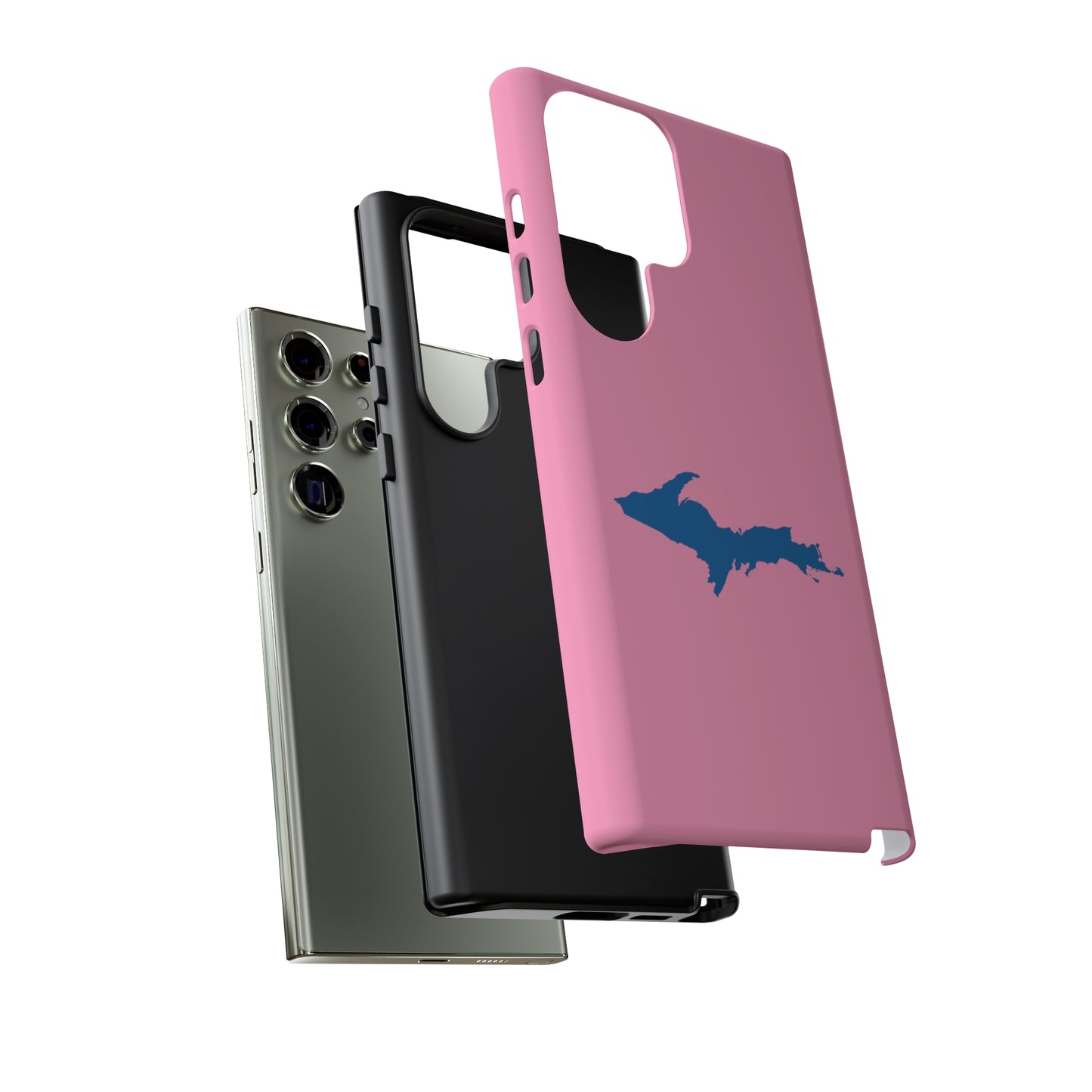 Michigan Upper Peninsula Tough Phone Case ('67 Caddie Pink w/ Azure UP Outline) | Samsung & Pixel Android