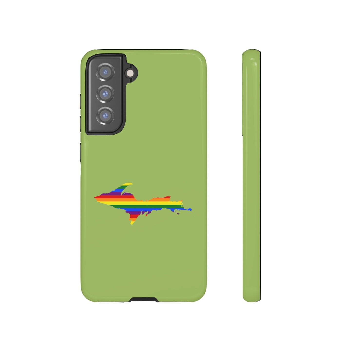 Michigan Upper Peninsula Tough Phone Case (Gooseberry Green w/ UP Pride Flag Outline) | Samsung & Pixel Android