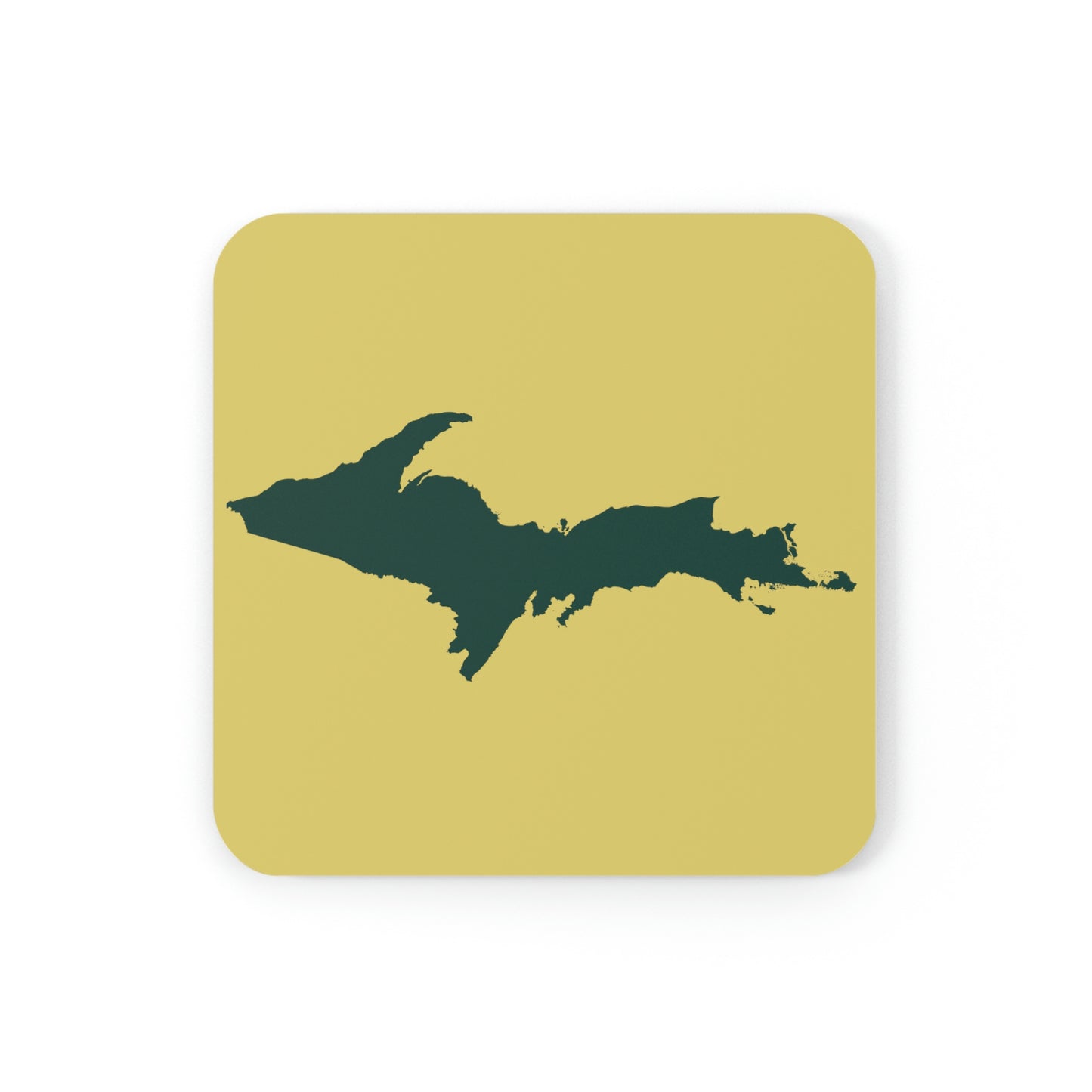 Michigan Upper Peninsula Coaster Set (Plum Yellow w/ Green UP Outline) | Corkwood - 4 pack